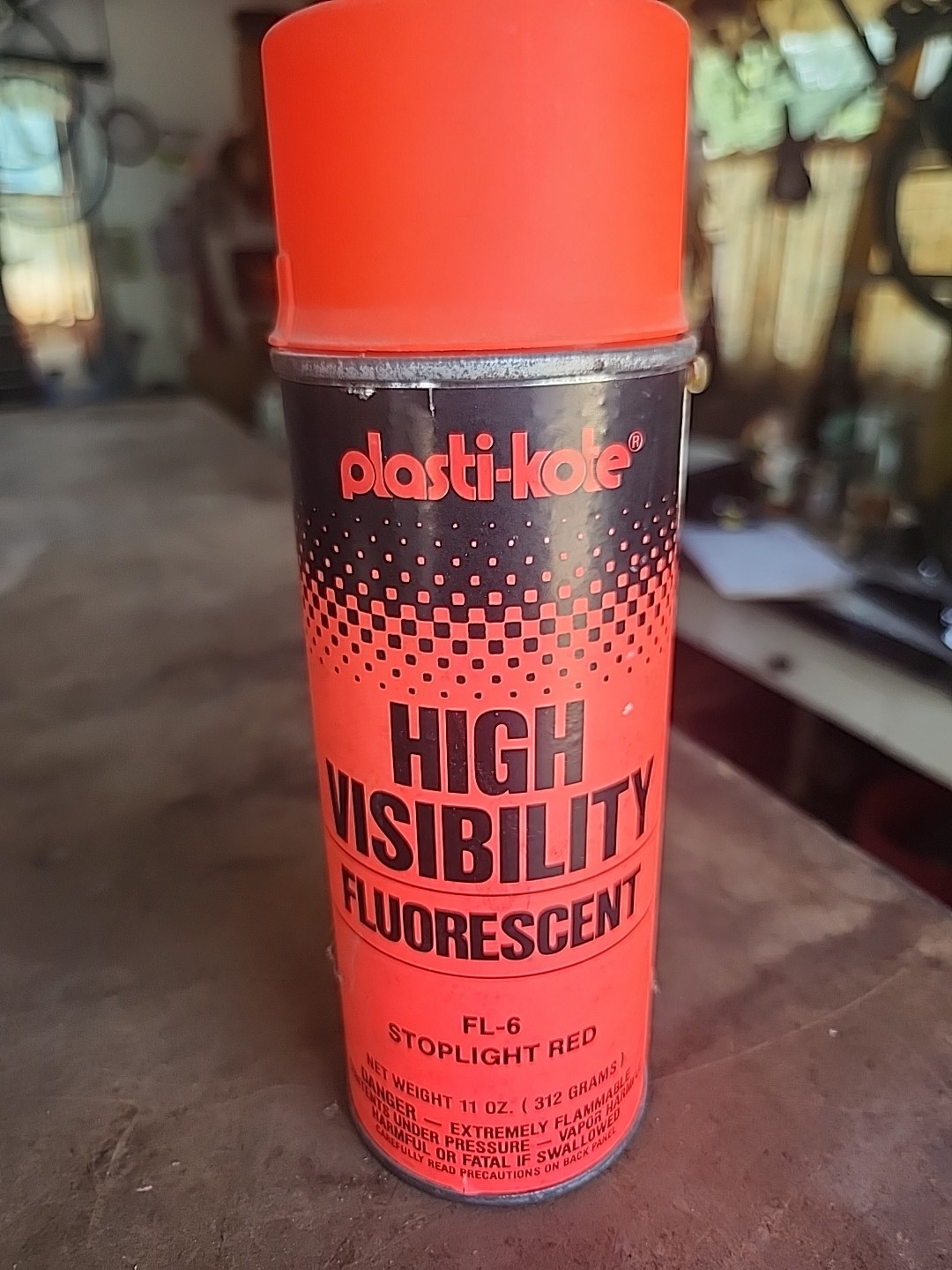 PlastiKote Vtg FL-6 Stoplight Red 11oz Spray Paint Can Paper Label NOS