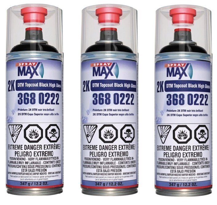 SprayMax 2K DTM Topcoat Black High Gloss, 3680222, Aerosol (3 Pack)