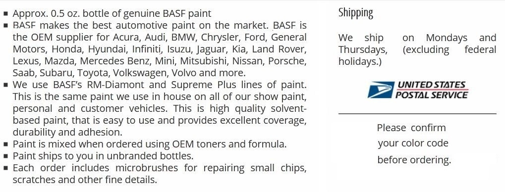 BASF(OEM) Touch Up Paint Bottle for MINI *B30* Reef Blue Metallic