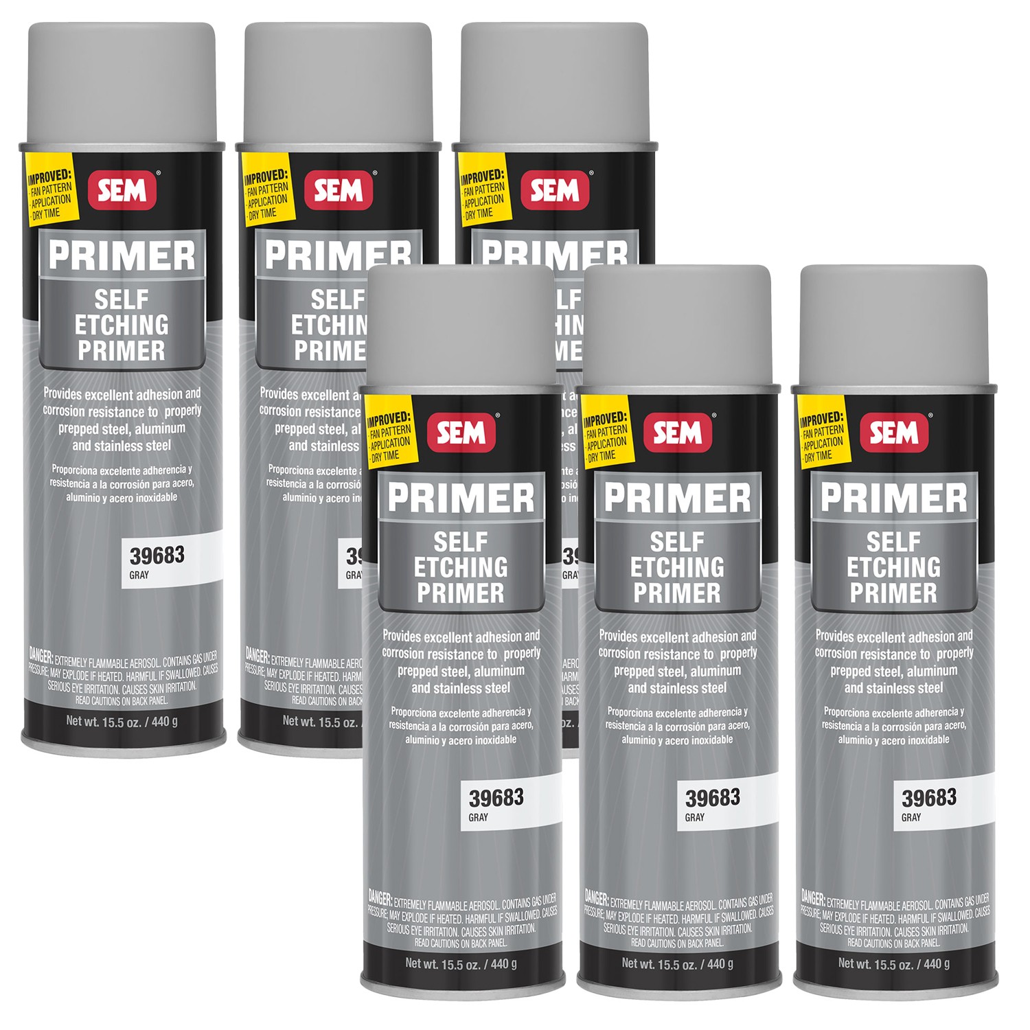 SEM 39683 Self Etching Primer Gray 15.5oz (6/Pack) with Spray Can Trigger Handle