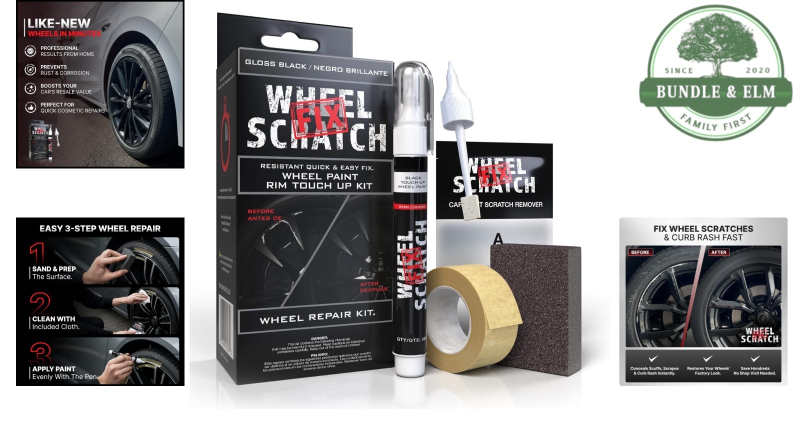 DIY Alloy Wheel Repair Kit with Gloss Black Paint for Scuff and Chip Removal
