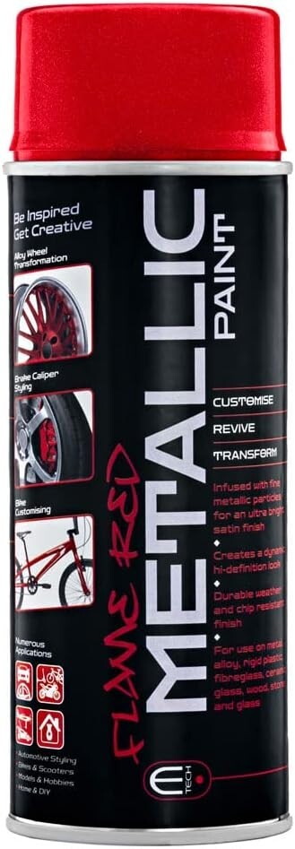 E-TECH Metallic Paint Flame Red 400ml Multi-Purpose Interior & Exterior DIY Car