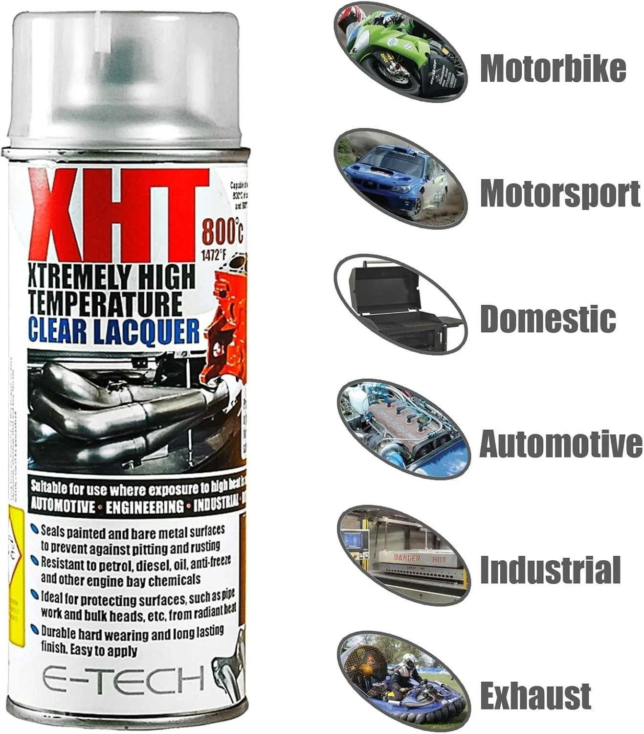 2 x E-TECH Clear Lacquer XHT High Temp Spray Paint 650°C Heat Resistant 400ml