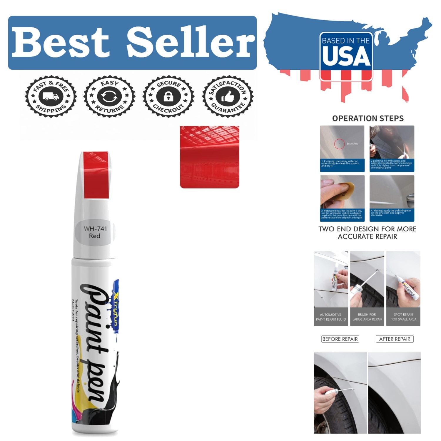 Professional Quality Touch-Up Paint for Cars – Red Scratch Repair Pen, 1.69 oz