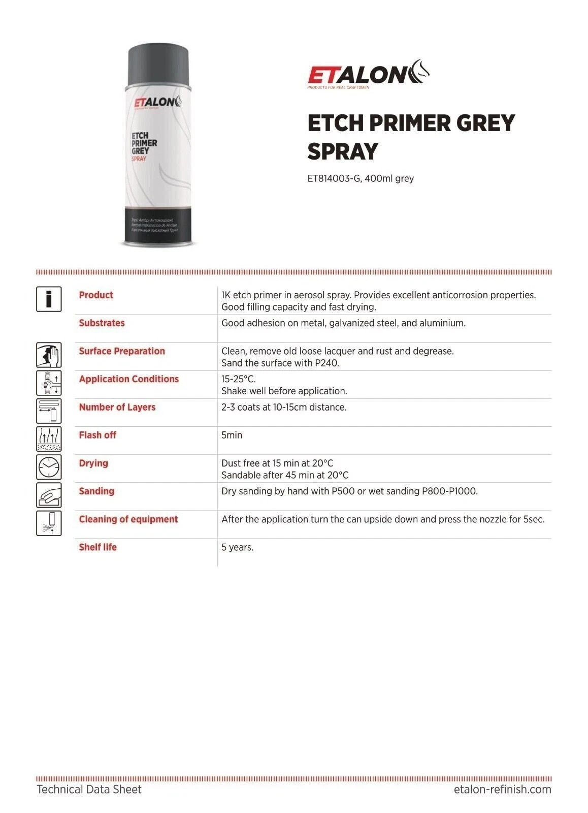 ETALON Gray Premium European Etch Primer 400ml Aerosol ET4009-C