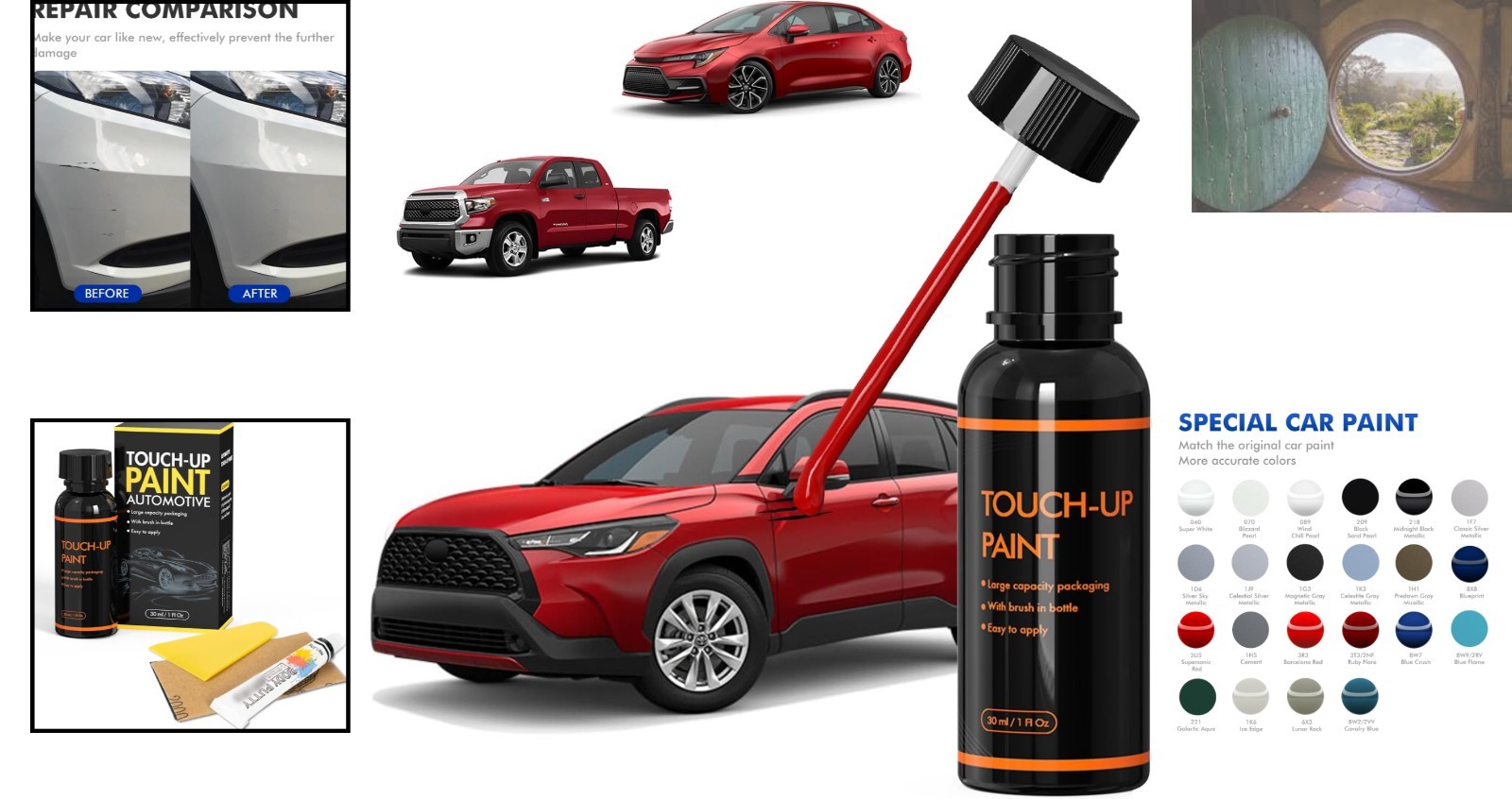 Acrylic Scratch Repair Kit – Waterproof Barcelona Red Paint for Toyota Cars