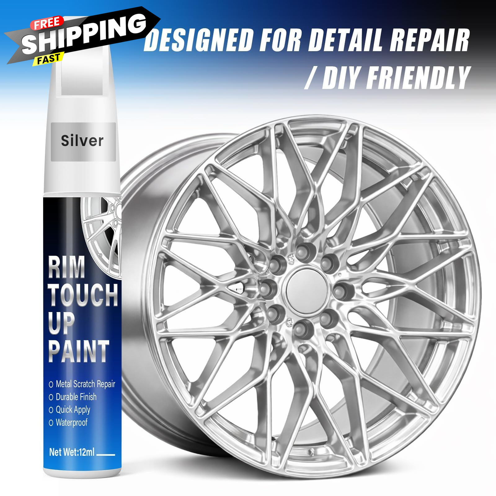 Silver Rim Touch Up Paint, 2-in-1 Brush & Tip, 0.4 Fl Oz (Pack of 1),