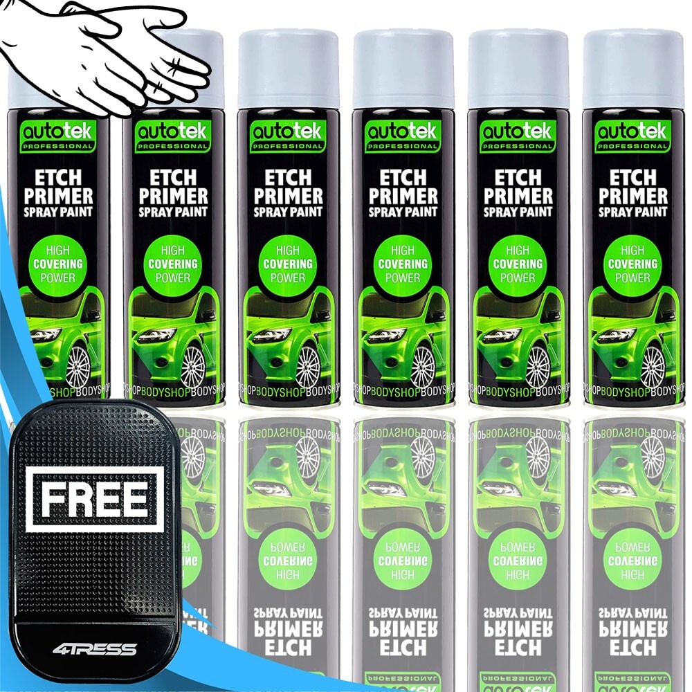 6x AUTOTEK Professional Can Grey Etch Primer Galvanized Aluminum Zinc Steel+G+M