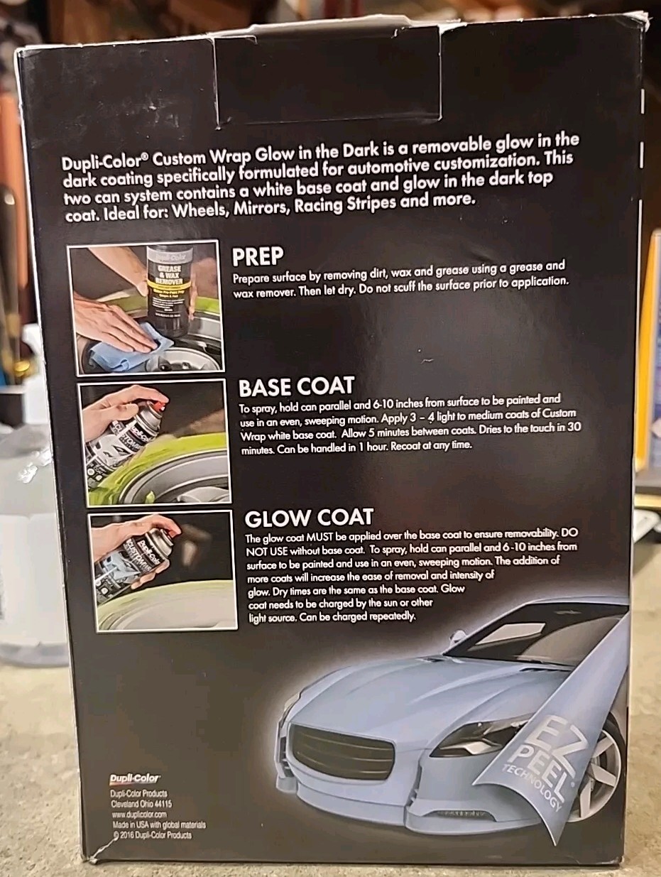 Duplicolor CWRC870 Custom Wrap Glow in the Dark Blue Kit Removable Coating NEW