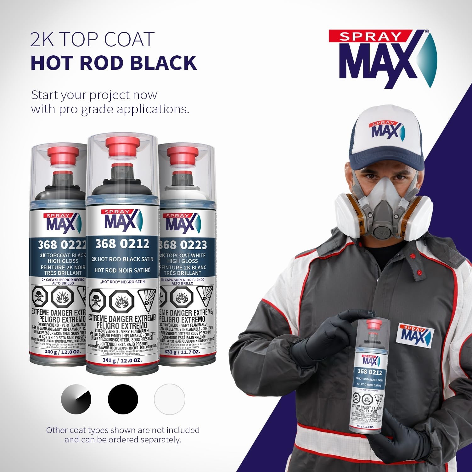Fast-Drying 2K Hot Rod Satin Black Spray Paint – 12 oz for Automotive Perfection