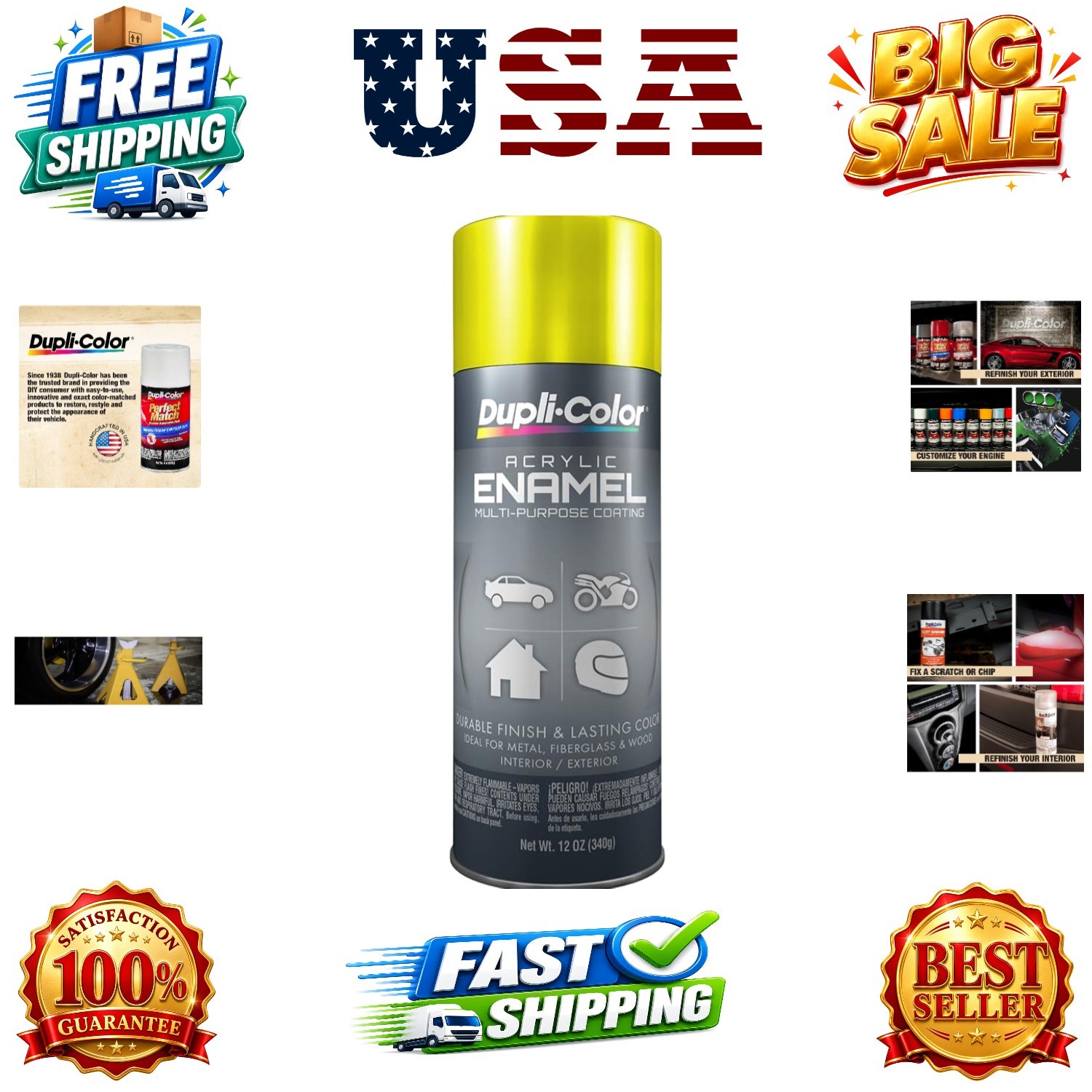 Multi-Purpose Enamel, Gloss, Chrome Yellow, 12 oz
