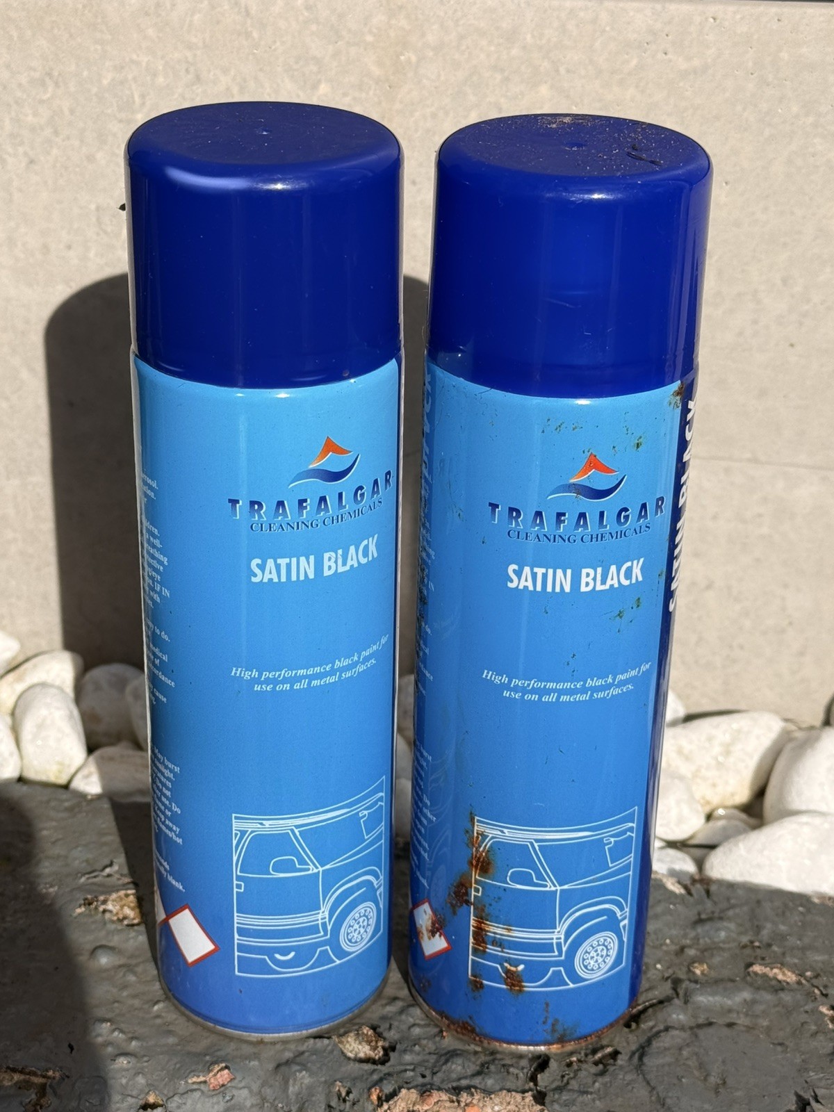 2x TRAFALGAR Satin Black (Black spray paint for car metals plastics) 500ml each