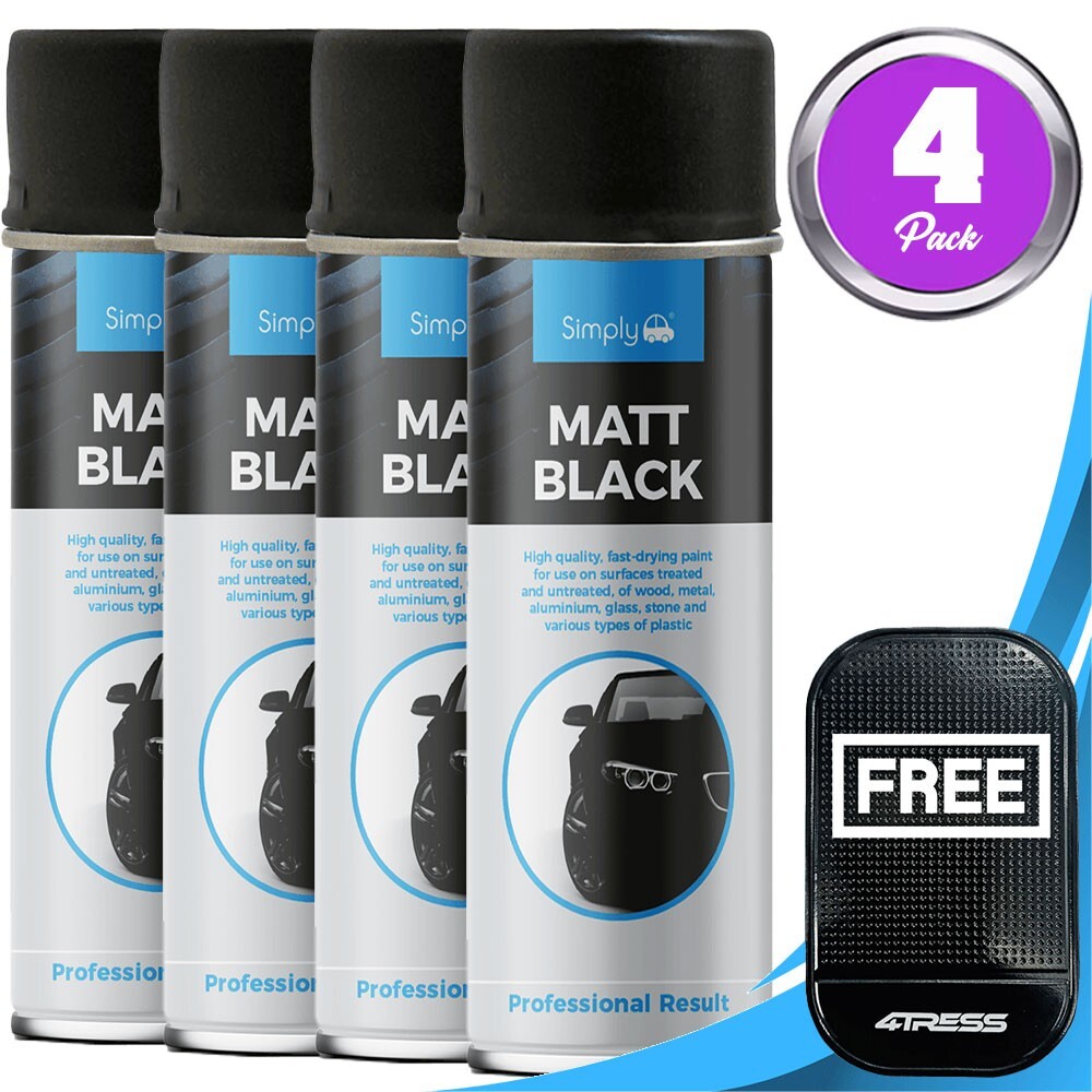 4x 500ml SIMPLY Car Spray Paint Aerosol Cans Professional MATT BLACK SP-021+M