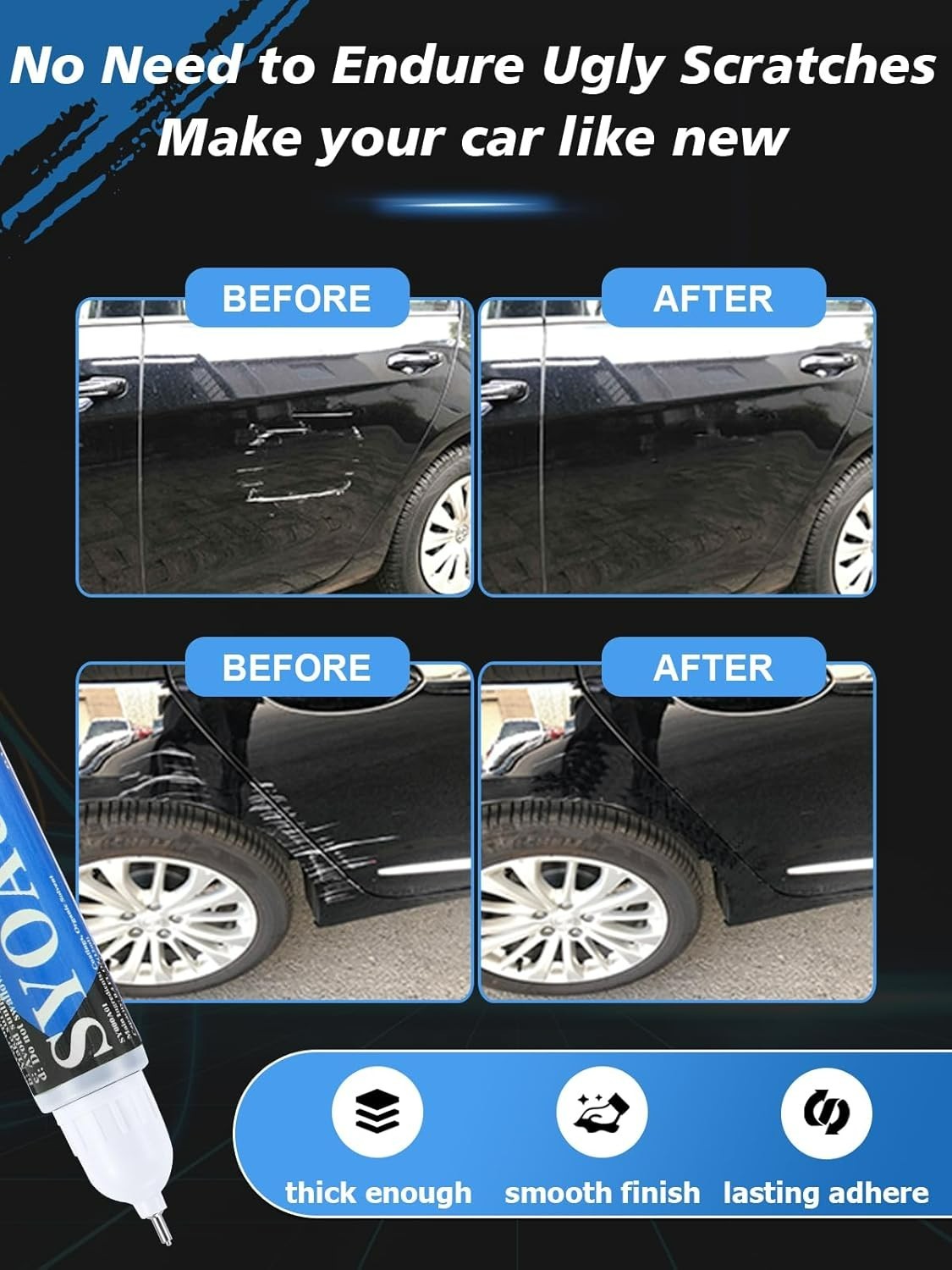 Auto Touch Up Paint 2 in 1 Car Scratch Repair Pen – Glossy Black Finish 0.4 oz