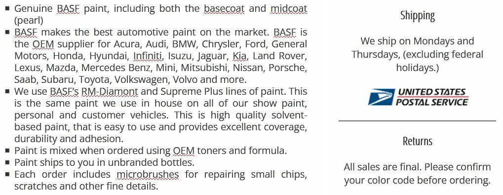 Bottled BASF TouchUp Paint Mercedes Benz designo Diamond White Metallic Tric 799